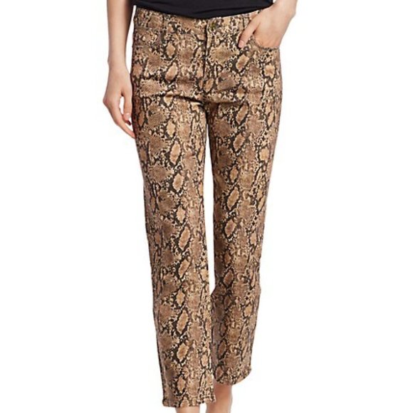 Frame Le High Straight-Leg Python-Print Coated Jeans 26 - Picture 1 of 13